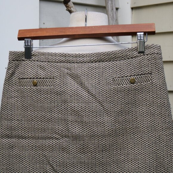 LOFT Petite Cream Black Gold Metallic Front Button Pockets A-Line Skirt Sz 8P - Picture 2 of 6